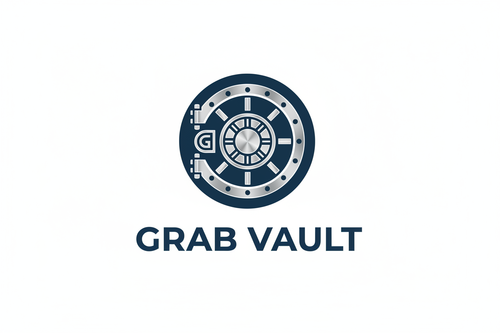 GRAB VAULT NAME  WHITE BACKGROUNG MATCHING IMAGE FOR A SHOFIFY STORE CREATE A UNIQUE LOGO